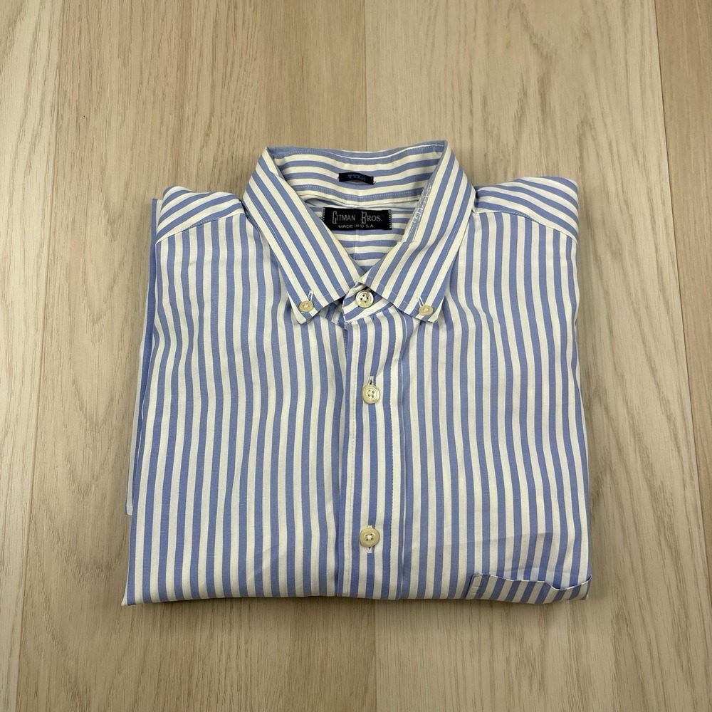 Gitman Bros Vintage Oxford Striped Shirt Long Sleeve Cotton USA Size L Large
